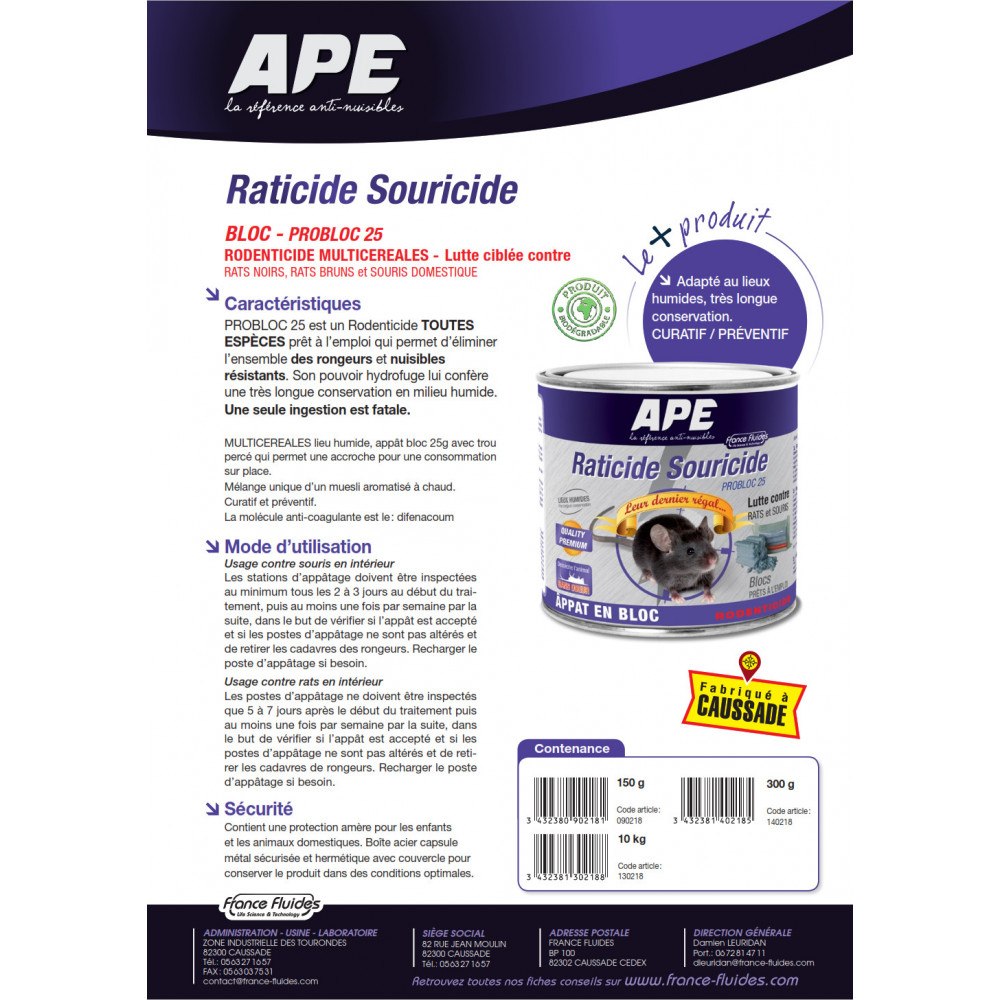 Appât raticide et souricide en cubes Probloc 10kg - 29029 